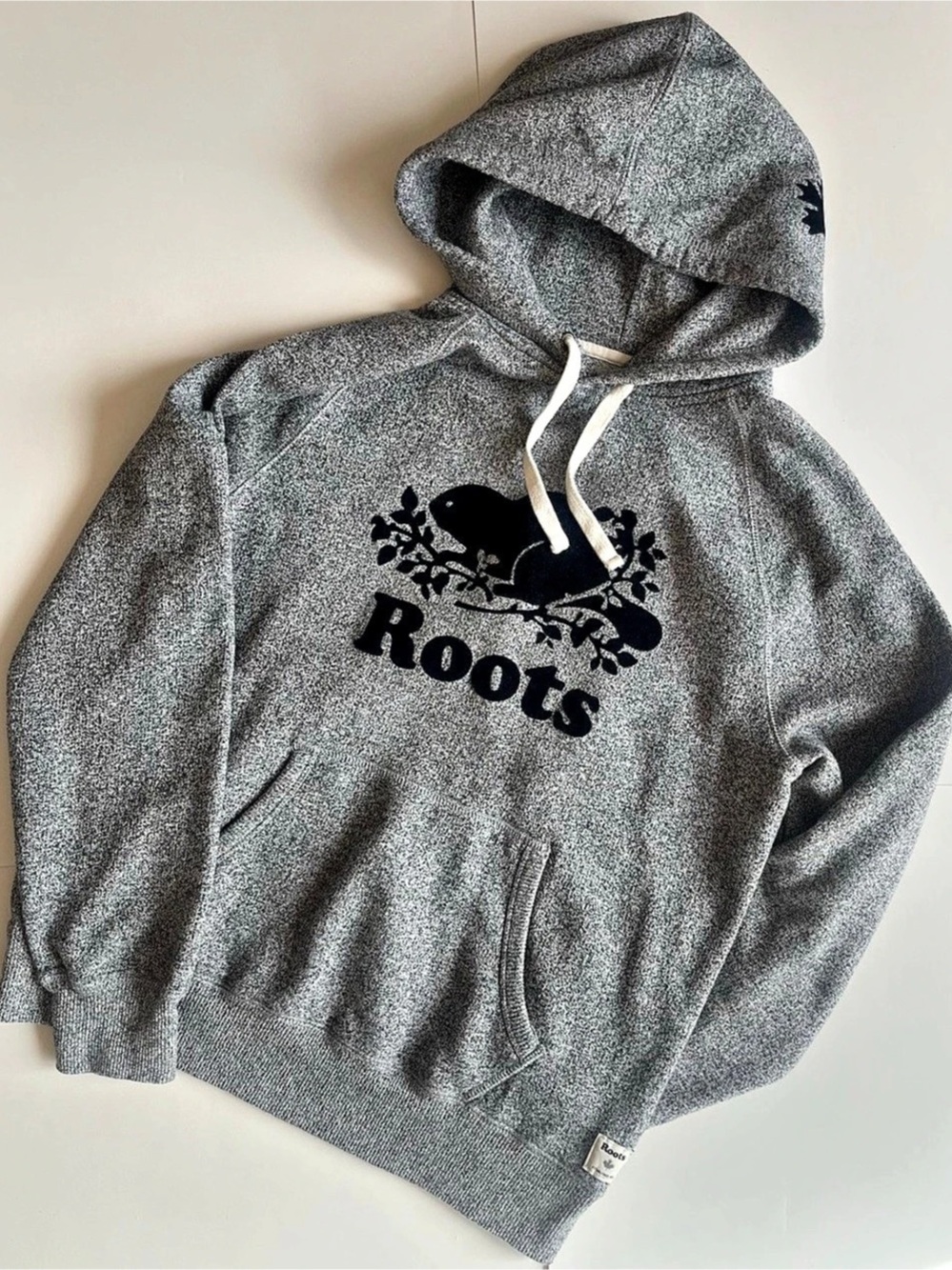 Roots Salt & Pepper Beaver Logo Hoodie Gray - Mens Medium